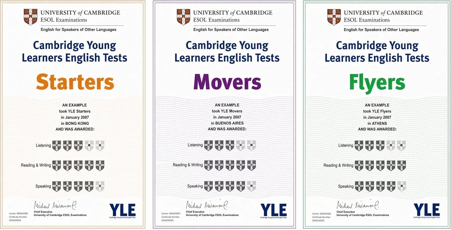 Cambridge English young learners certificates: Starters, Movers and Flyers